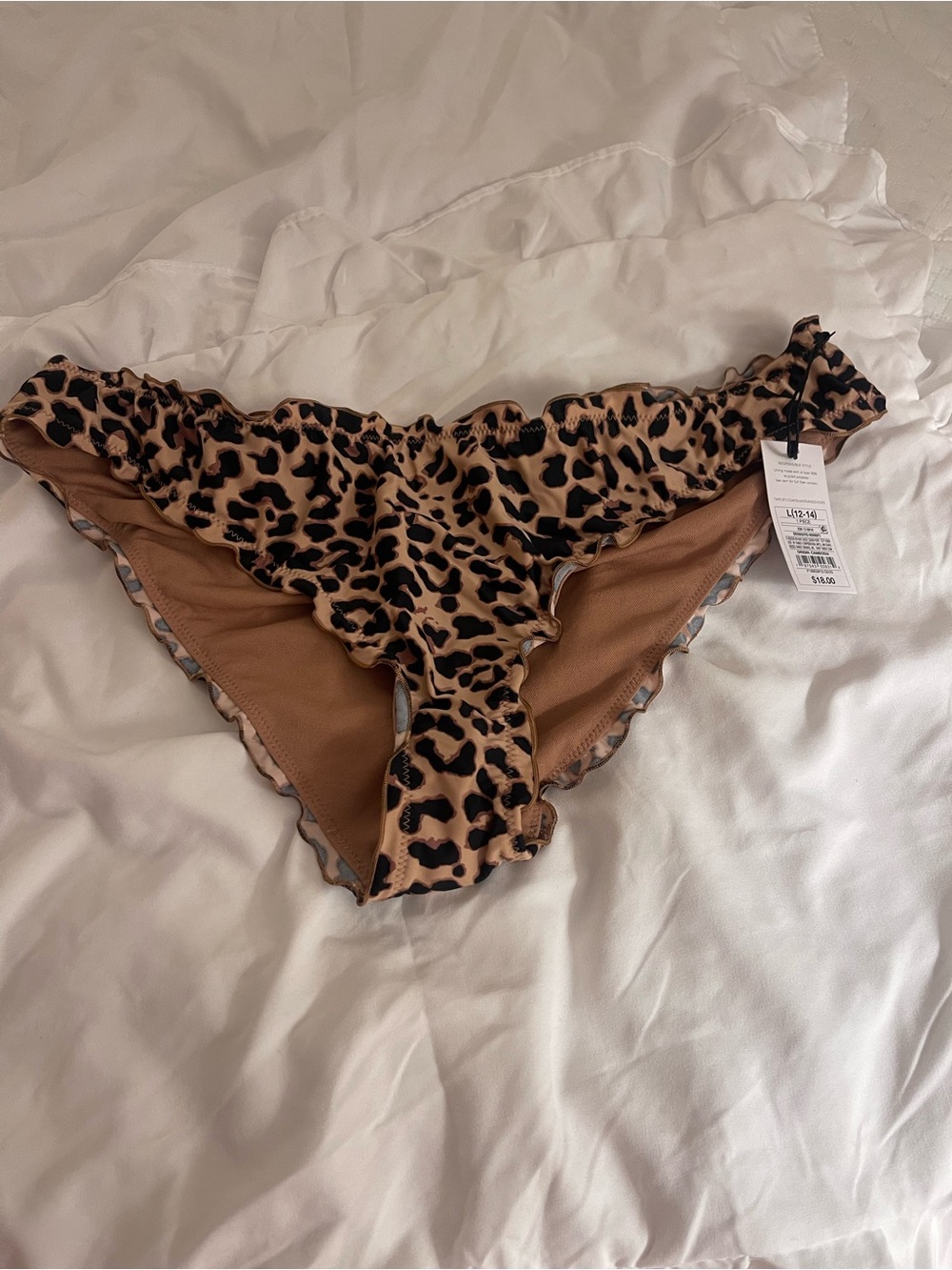 Shade & Shore Leopard Print Ruffle Bikini Bottoms - Tan and Black
